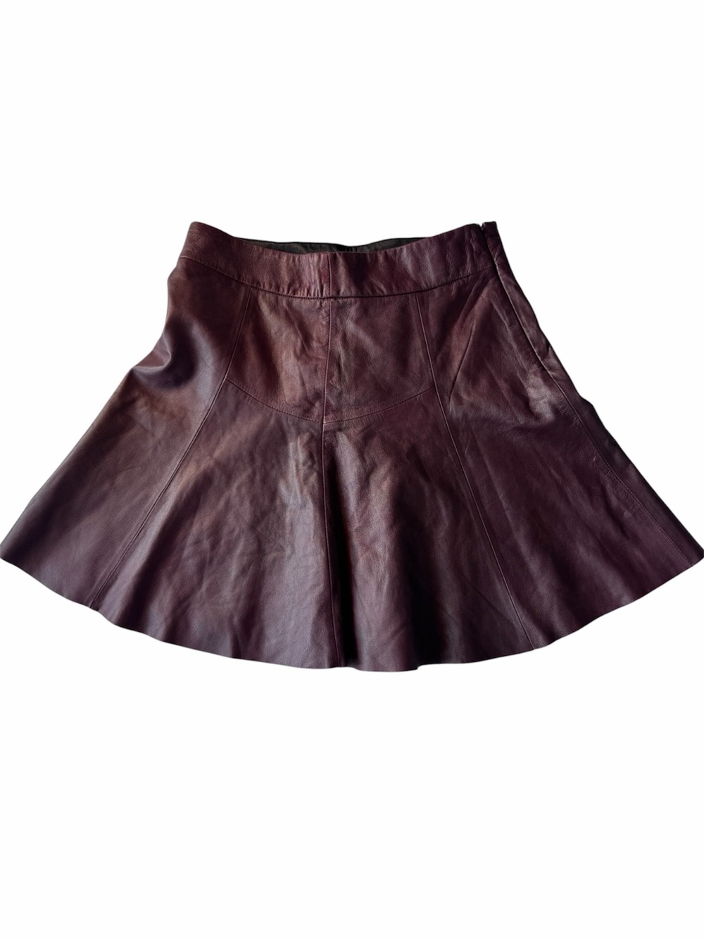 ✅ Banana Republic Burgundy Lamb Leather Flared Mini Skirt size 2